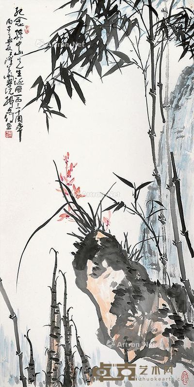 韩文来 兰竹石图 137×68cm