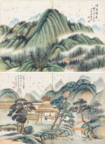 陈达 山水人物 （两幅）