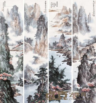 马起瓯 山水 130×29cm×4