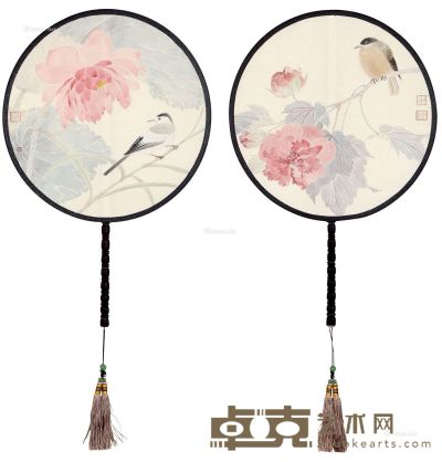 李蓂 花鸟团扇 直径30cm×2
