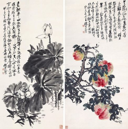 赵云壑 花卉对屏