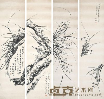 陈凤标 祁耀曾 兰草 133×33cm×4