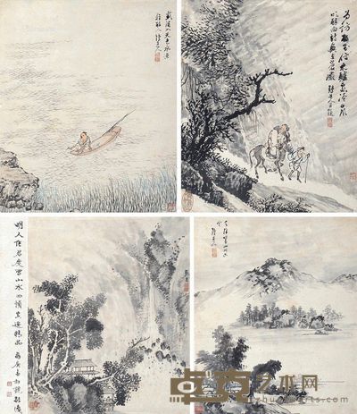 张宏 山水 32×26.5cm×4