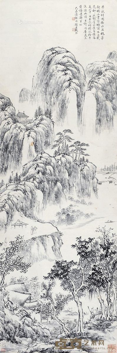 戴熙 村园图 135×44cm