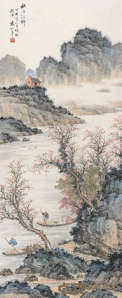 袁松年 秋江泛棹 79×32cm