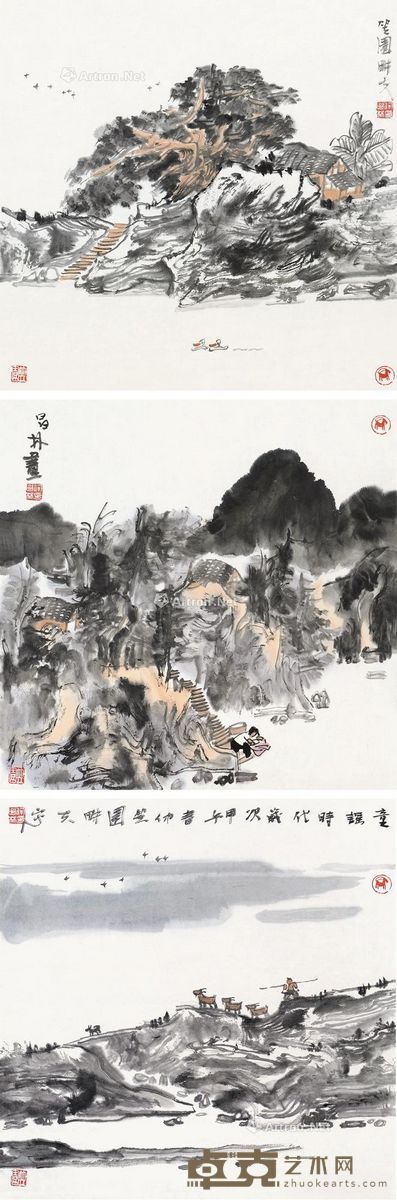 何昌林  童谣时代 （三帧） 34×34cm×3