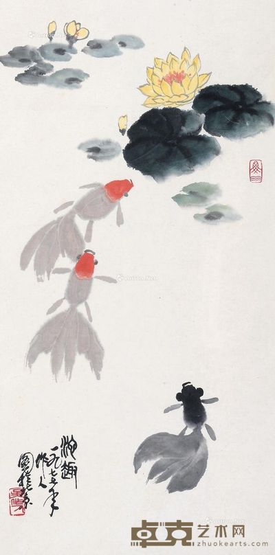 吴作人 池趣 69.5×34.5cm