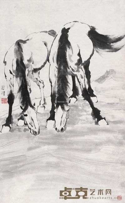 徐悲鸿 双骏图 75×47cm