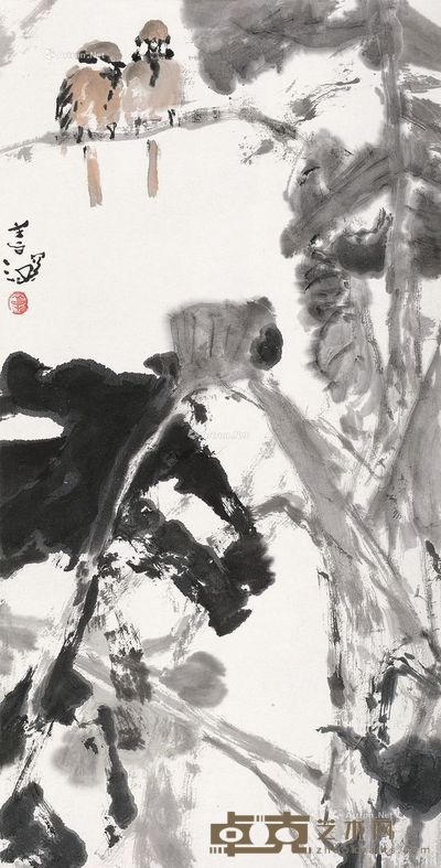 杨善深 芭蕉麻雀 67×34.5cm