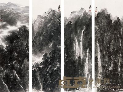王永 山水 145×45cm×4