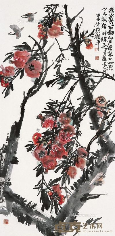 许敦平 深山熟石榴 137×68cm