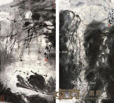 李伟铭 山水 (两帧) 90×48cm×2