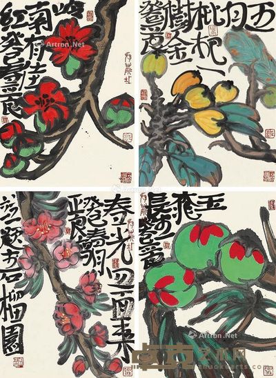 周正良 花鸟 (四帧) 35×25cm×4
