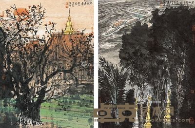 张彦 老挝万象·湄公河之畔 45×34.5cm×2