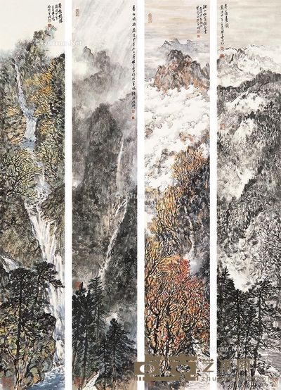 方楚乔 春夏秋冬山水 138×24cm×4