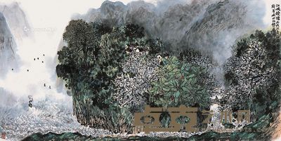 林丰俗 江峡晓烟 68×137cm