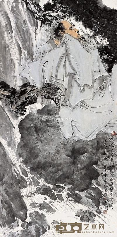 林墉 听泉图 136×68cm