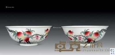 民国 粉彩九桃纹碗 (一对) 直径13.5cm×2