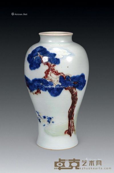 清乾隆 青花釉里红釉下三彩瓶 高22cm