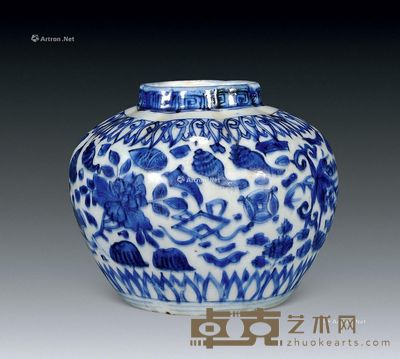 明万历 青花瓜棱罐 高14cm