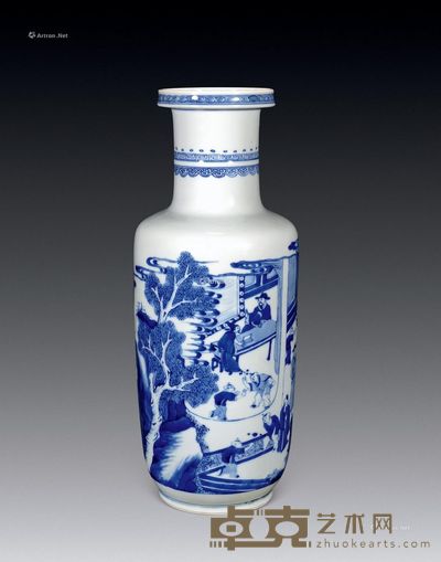 清康熙 青花人物棒槌瓶 高46cm