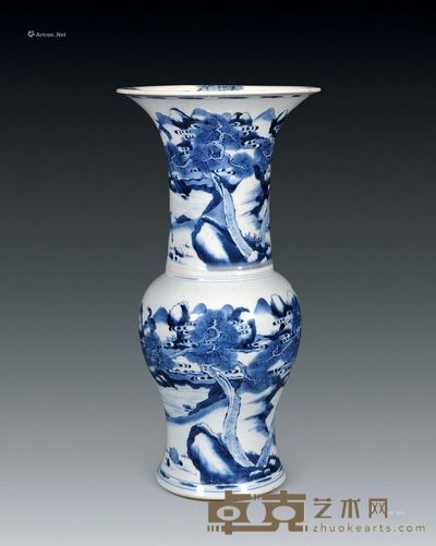 清康熙 青花鹿鹤同春花觚 高46cm