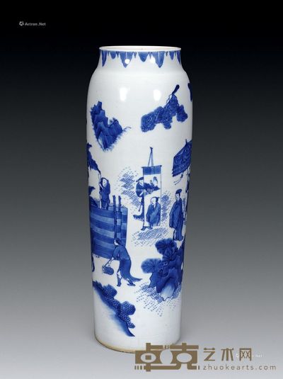 明崇祯 青花人物筒瓶 高45cm