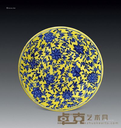 清乾隆 黄地青花缠枝莲大盘 直径41cm