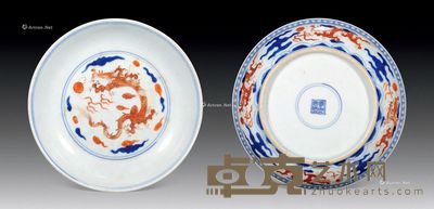 清康熙 青花红龙盘 直径20cm