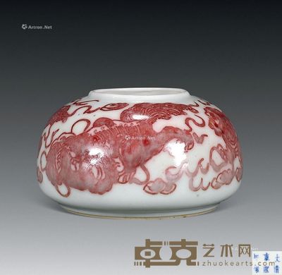 清 釉里红太狮少狮洗 高5cm