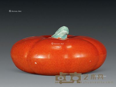 清 珊瑚红釉南瓜形件 长12cm