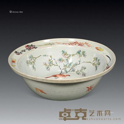 清末 浅绛彩花鸟盆 直径39.5cm