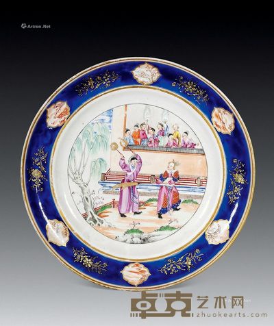 清乾隆 广彩人物盘 直径25cm