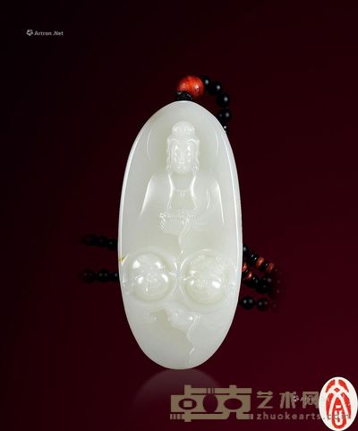 范同生 和田羊脂籽料带天然皮童子拜观音牌 8.3×3.9cm