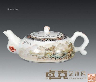 民国 彩山水壶 长17cm