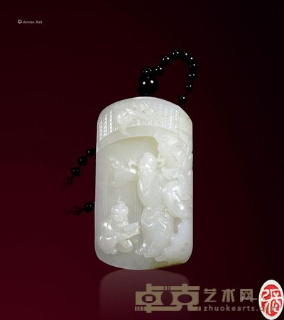 张良 和田籽料带天然皮人物牌 6.2×3.6cm