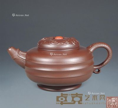 沈兴泉 双龙戏珠壶 长19cm