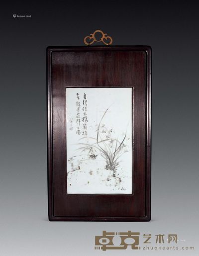 清道光 墨彩兰花瓷屏 36×22cm