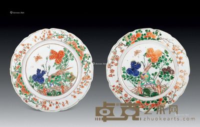 清康熙 五彩花鸟盘 (一对) 直径27cm×2