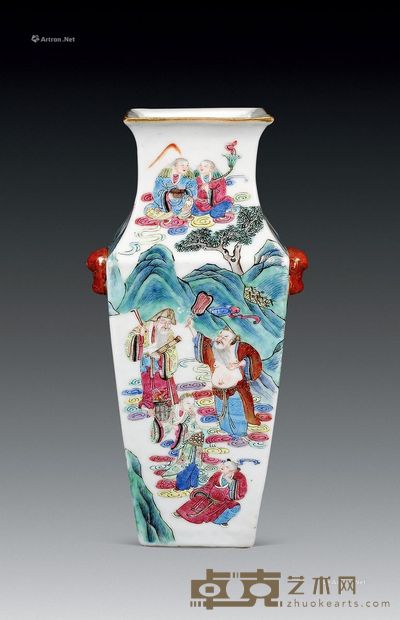 清道光 粉彩人物方瓶 高29cm