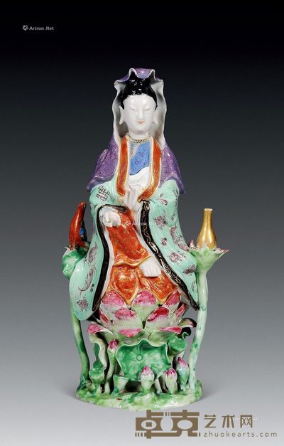清雍正 粉彩座莲观音像 高24cm