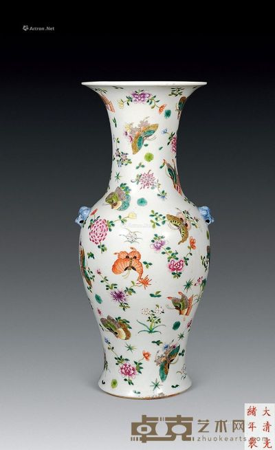 清光绪 粉彩花蝶观音大瓶 高56cm