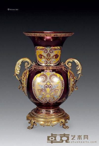 19世纪 红料金彩花瓶 高35cm