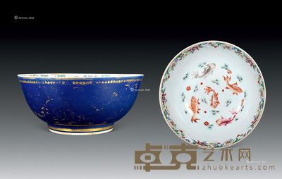 清乾隆 蓝地粉彩描金大碗 直径39cm