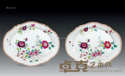 清乾隆 珐琅料彩花卉大盘 (一对) 长39cm×2