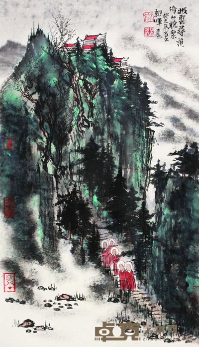 常朝晖 倚山听泉 68×41cm