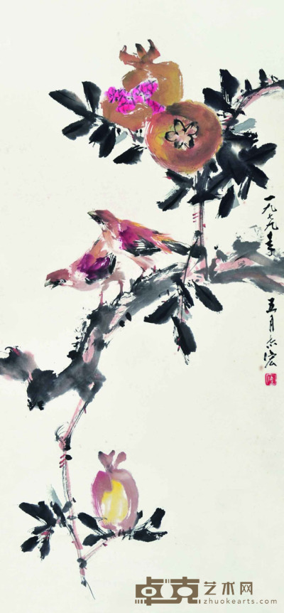 陈志宏 石榴小鸟 95×44cm 约3.76平尺