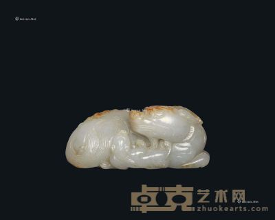 玉雕子母兽挂件 长6cm