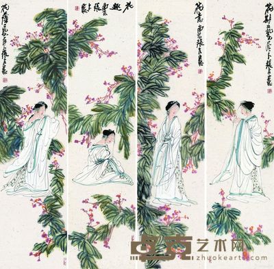 张友宪 仕女四条屏 138×34cm×4