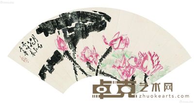石鲁 月白花红 18×48.5cm